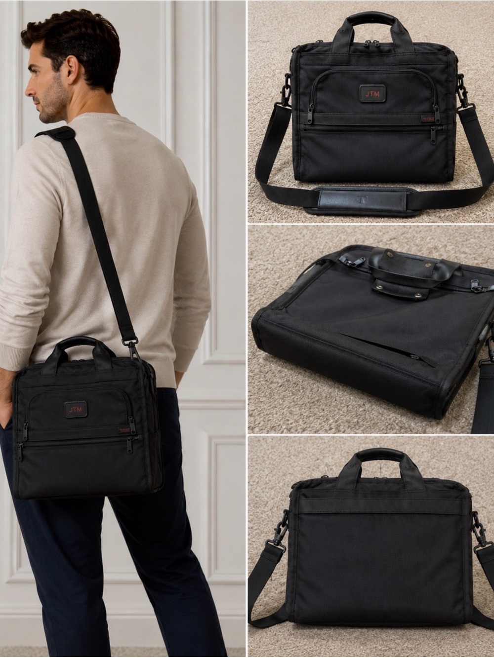 Tumi Black Nylon Messenger Briefcase with Red Accent